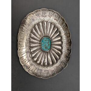 Vintage Navajo Sterling Silver Turquoise Large Belt Buckle E.B.G 52.54 Grams #2